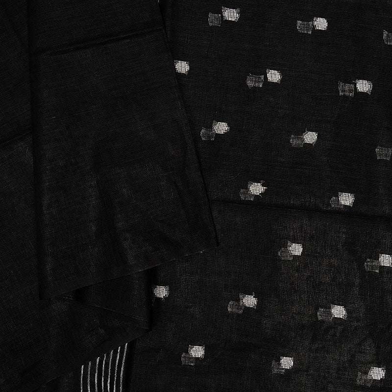 Hayagrivas Black Handloom Linen Saree KSBE147C9-4