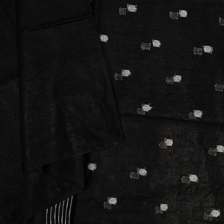 Hayagrivas Black Handloom Linen Saree KSBE147C9-4