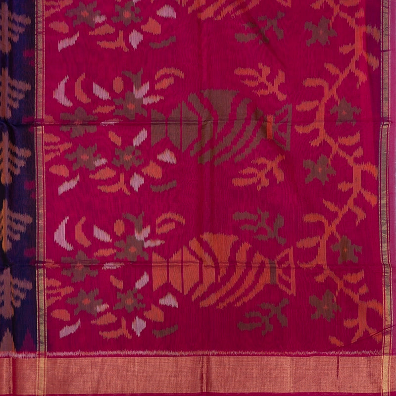 Hayagrivas Dark Blue Ikkat Kora Silk Cotton Saree KBE2149A2-12