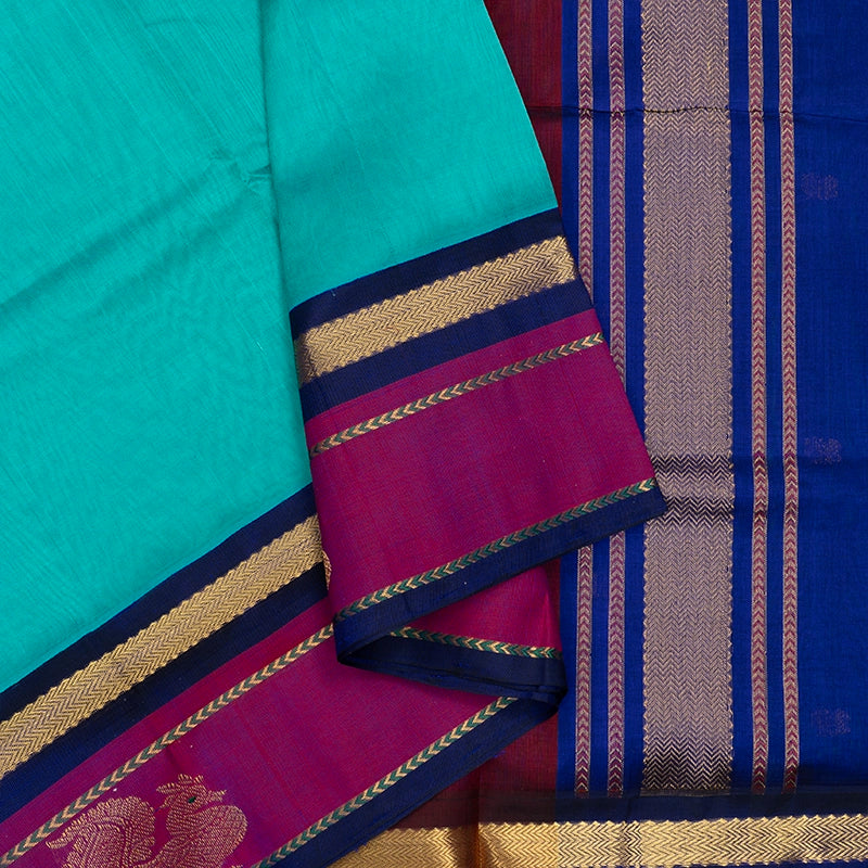 Hayagrivas Teal Blue Pure Silk Cotton Saree SSCBF56E8-3