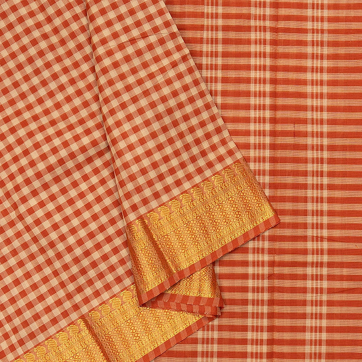 Hayagrivas Orange &amp; Cream Checks Handloom Chettinad Cotton Saree SSCBF134H2-32
