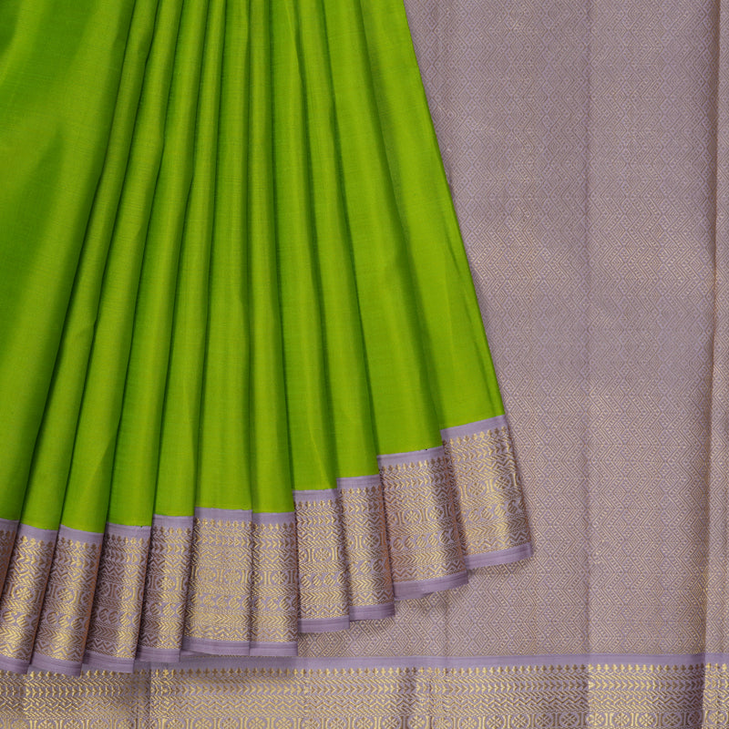 Hayagrivas Handloom Fluorescent Green Kanjivaram Silk Saree with Lilac Border KBF298E2-1