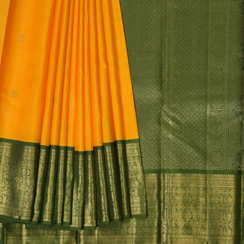 Hayagrivas Handloom Mambazham Orange Kanjivaram Silk Saree with Olive Green Border BE817-SBS  KBEL817C1-1