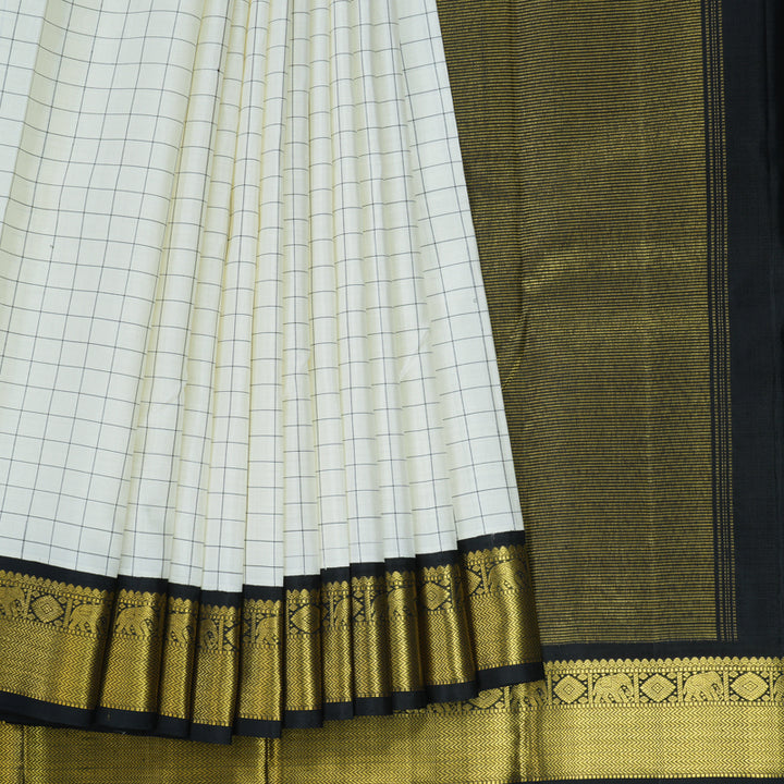 Hayagrivas Handloom Half White Kanjivaram Silk Saree with Black border KBE876H4-3