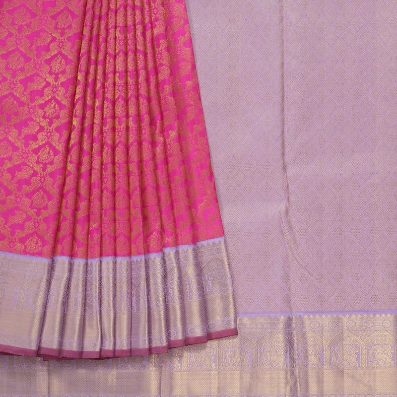 Hayagrivas Handloom Bright Rani Pink Kanjivaram Silk Saree with Lilac border KBE1868L4-1