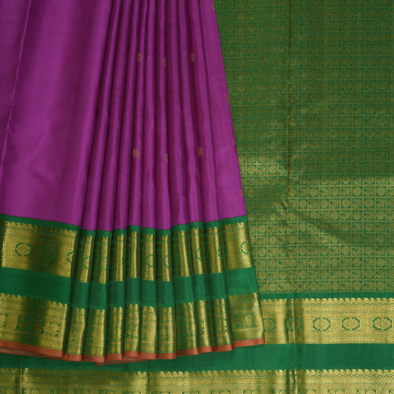 Hayagrivas Handloom Purple Kanjivaram Silk Saree with Dark Green border KBE1692K1-1