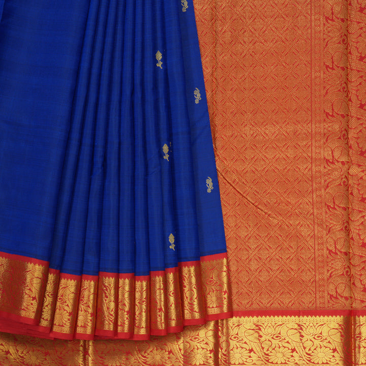 Hayagrivas Handloom MS Blue Kanjivaram Silk Saree with Red Border KSBE65L7-4