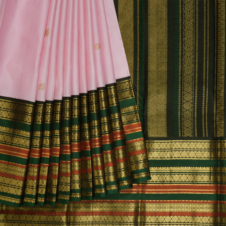 Hayagrivas Handloom Baby Pink Kanjivaram Silk Saree with Black Border KBE2500C5-2