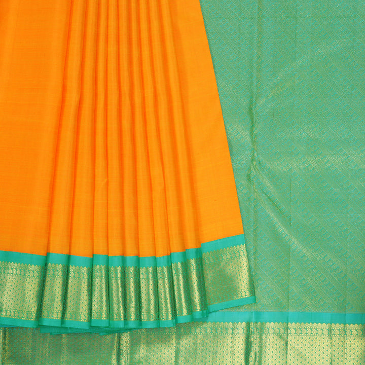 Hayagrivas Handloom Mambazham Orange Kanjivaram Silk Saree with Aqua Green Border KBE2197A3-1