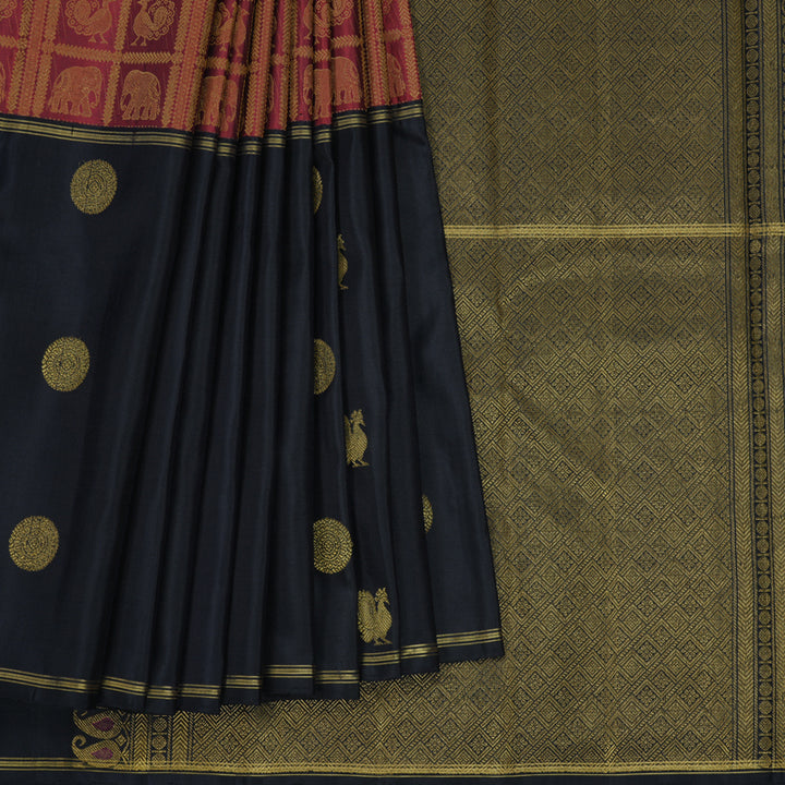 Hayagrivas Handloom Maroon Kanjivaram Silk Saree with Karum Neelam Border KBF223E8-1