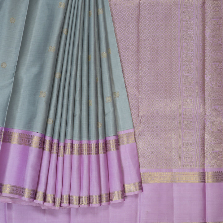 Hayagrivas Handloom Silver Grey Kanjivaram Silk Saree with Ganga Jamuna Border BE740-SBS  KBEL740C1-1