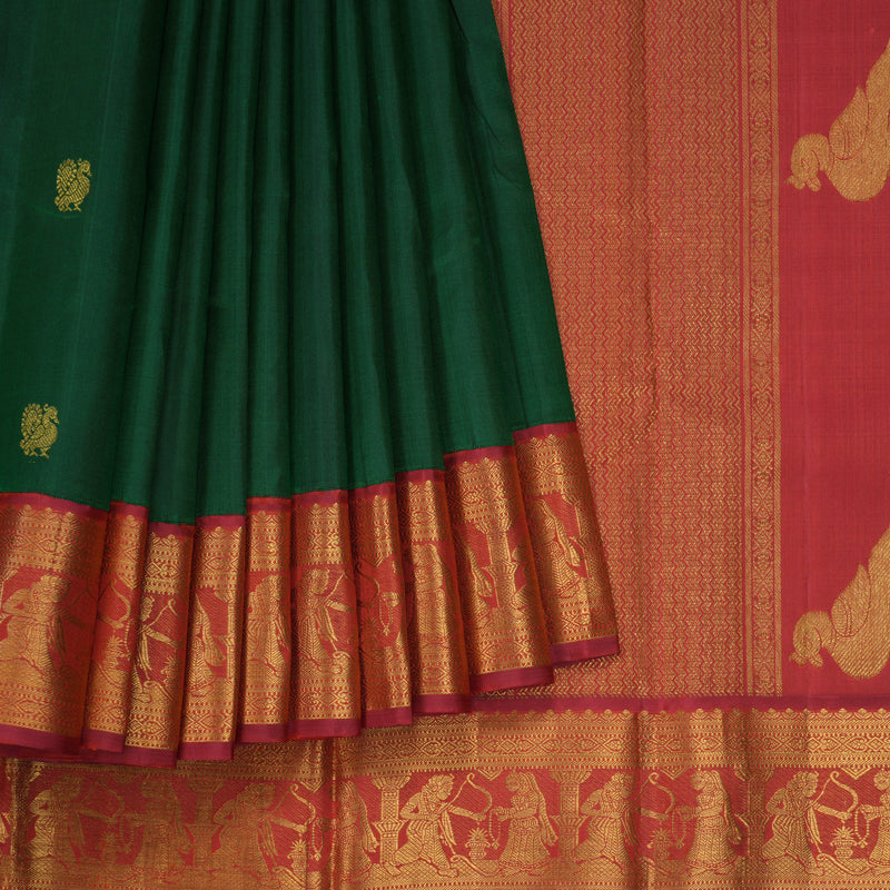 Hayagrivas Handloom Bottle Green Kanjivaram Silk Saree with Araku Border KBF205E1-1