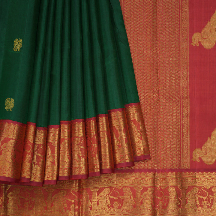 Hayagrivas Handloom Bottle Green Kanjivaram Silk Saree with Araku Border KBF205E1-1