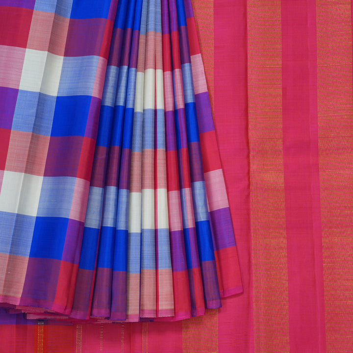 Hayagrivas Handloom Multicolour Checks Kanjivaram Silk Saree KBE2379B1-1