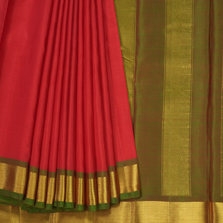 Hayagrivas Handloom Red Kanjivaram Silk Saree with Manthalir Green Border KBF22D1-1
