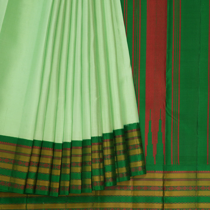Hayagrivas Handloom Pista Green Kanjivaram Silk Saree with Dark Green Border KBE2417C1-3