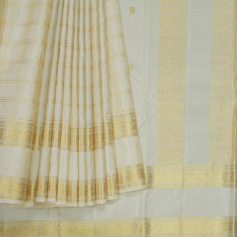 Hayagrivas Handloom Off-White Kanjivaram Silk Saree KBE1816L29-1