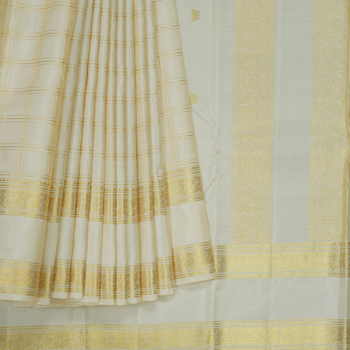 Hayagrivas Handloom Off-White Kanjivaram Silk Saree KBE1816L29-1