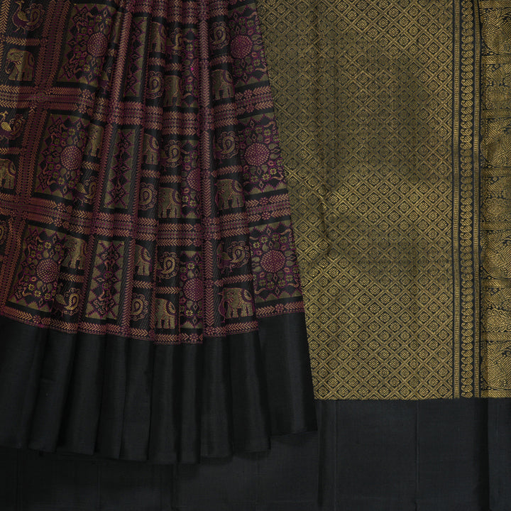 Hayagrivas Handloom Black Kanjivaram Silk Saree KBE2434C9-1