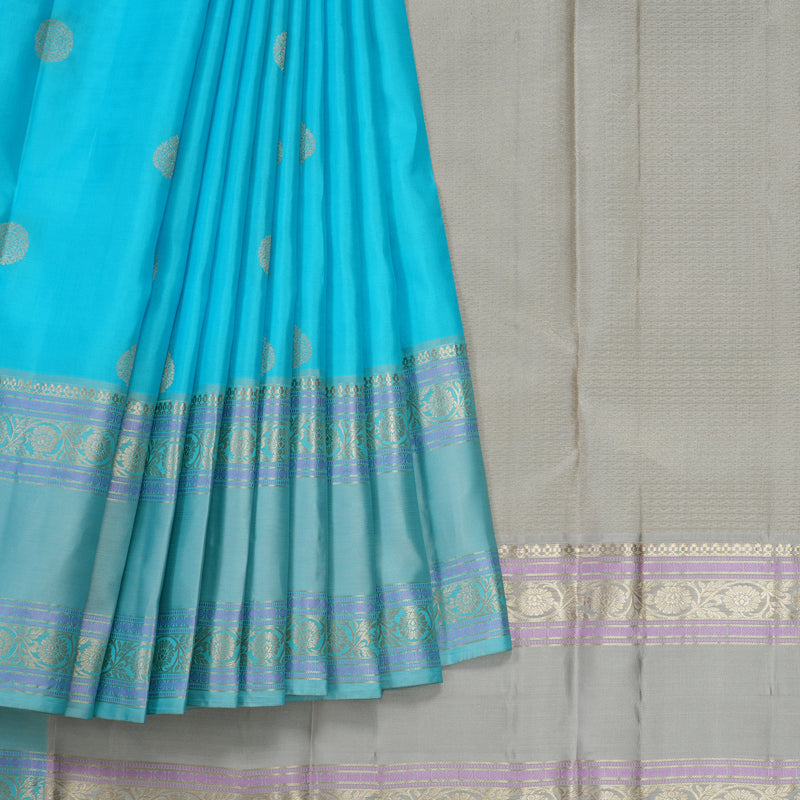 Hayagrivas Handloom Sky Blue Kanjivaram Silk Saree KBF50D25-3