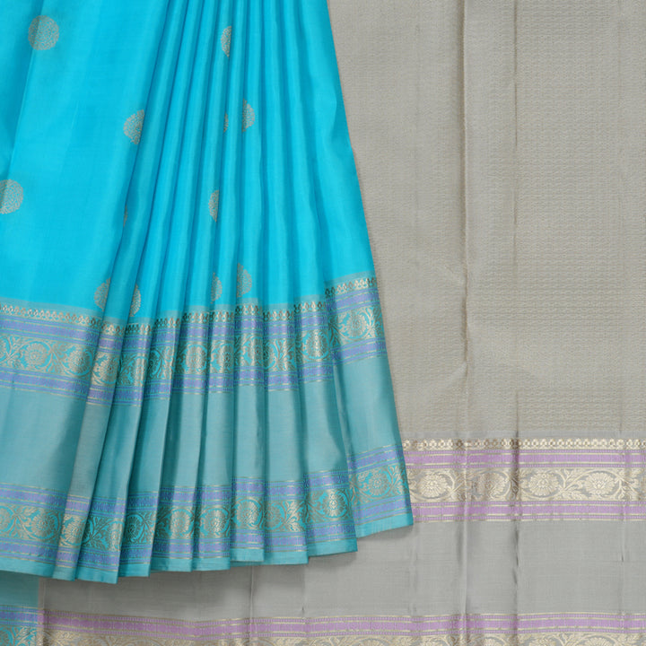 Hayagrivas Handloom Sky Blue Kanjivaram Silk Saree KBF50D25-3