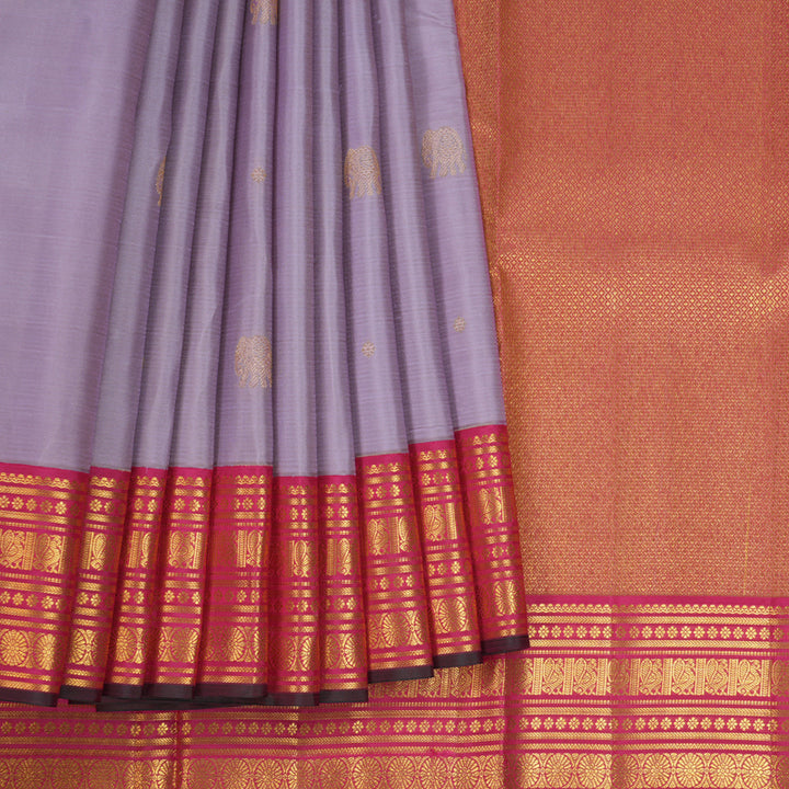 Hayagrivas Handloom Lavendar Kanjivaram Silk Saree with Pink Border SSCBF23D18-4