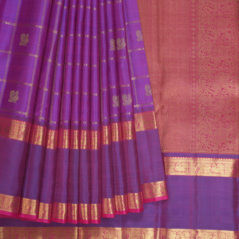 Hayagrivas Handloom Purple Kanjivaram Silk Saree with Dual Tone border KBE1301J3-1