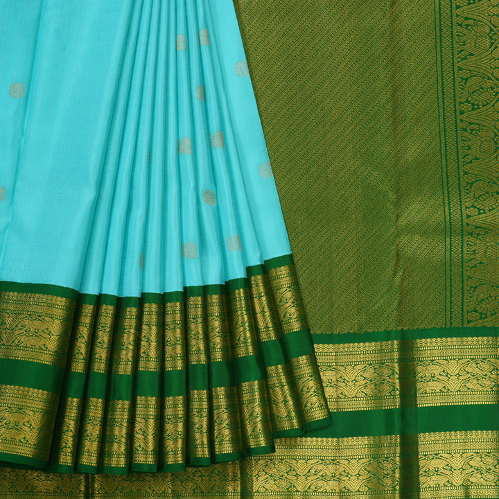 Hayagrivas Handloom Sky Blue Kanjivaram Silk Saree with Green Border KBE1552K6-2