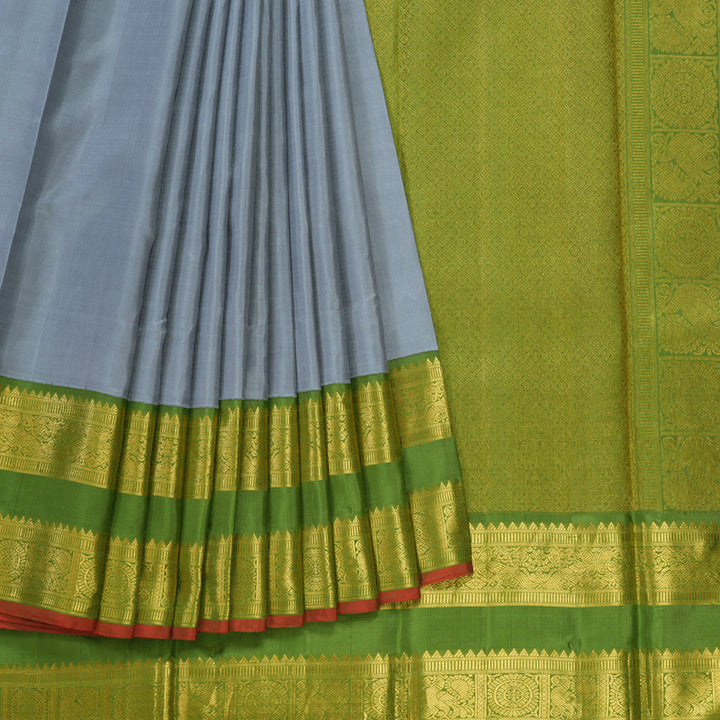 Hayagrivas Handloom Pure Kanjivaram Silk Saree in Silver Grey KBE621F1-1