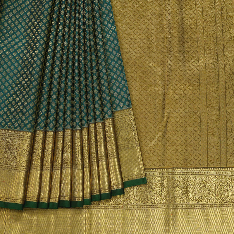 Hayagrivas Handloom Peacock Green Kanjivaram Silk Saree with Mehandi Green Border BE809-SBS  KBEL809C1-1