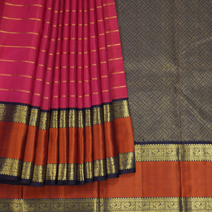 Hayagrivas Handloom Pink Kanjivaram Silk Saree with Deep Violet Border KBE1481J3-1