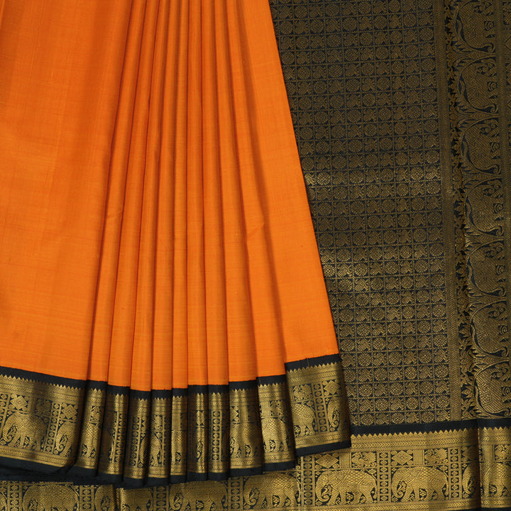 Hayagrivas Handloom Mambazham Orange Kanjivaram Silk Saree with Black Border KBF94D3-1