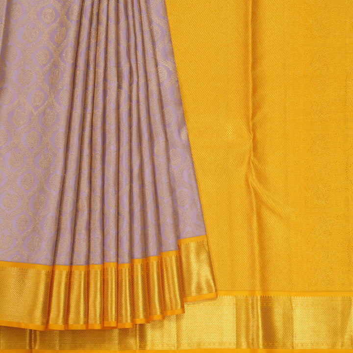 Hayagrivas Handloom Lilac Kanjivaram Silk Saree with Yellow Border KSBE127C10-15