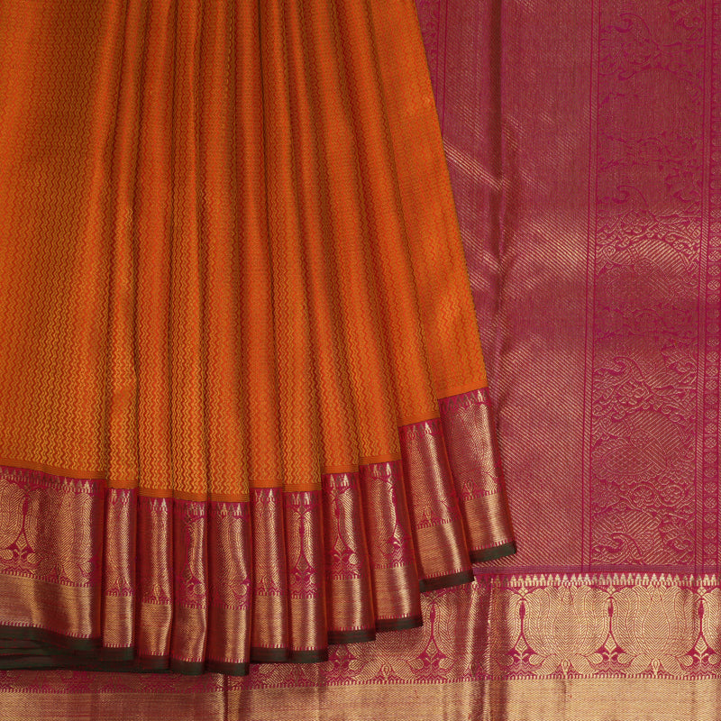 Hayagrivas Exclusive Bridal Kanjivaram Silk Saree in Orange with contrast border KBD1595A2-1
