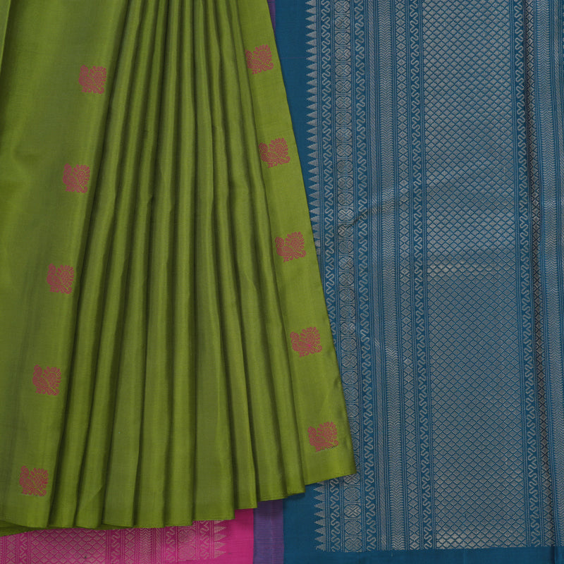 Hayagrivas Handloom Olive Green Kanjivaram Silk Saree KBE2345B1-3