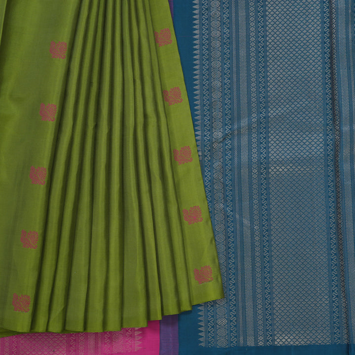 Hayagrivas Handloom Olive Green Kanjivaram Silk Saree KBE2345B1-3