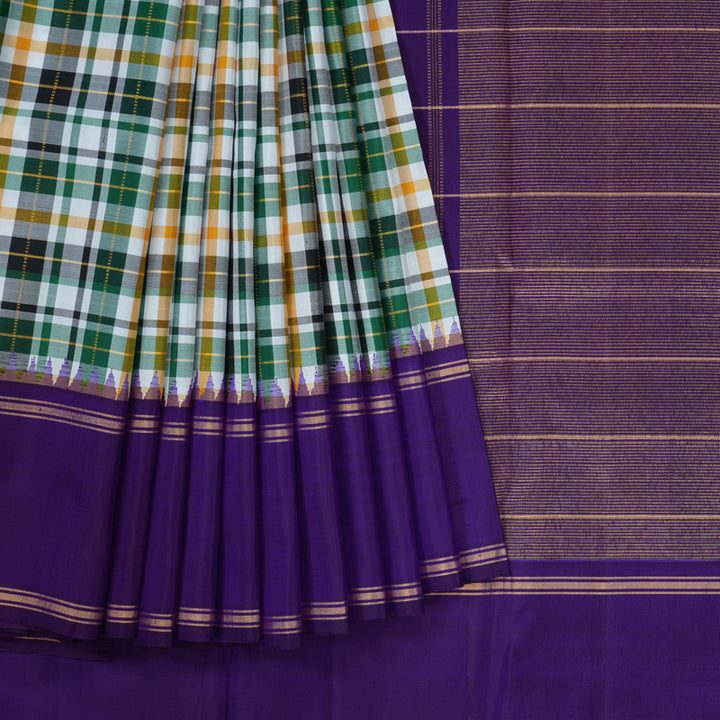Hayagrivas handloom kanjivaram silk saree in Multi colour checks with blue Rettapet KBD2073C4-1