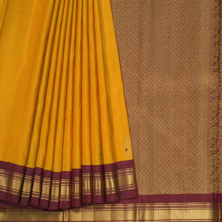 Hayagrivas Handloom Manjal Kanjivaram Silk Saree with Maroon Border KBE2550C4-1