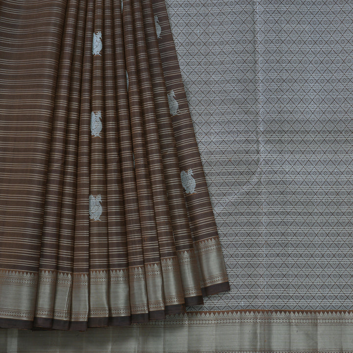 Hayagrivas Handloom Brown Kanjivaram Silk Saree HBE1147A2-1