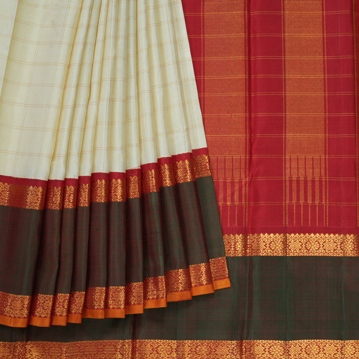 Hayagrivas Handloom Half White Kanjivaram Silk Saree with Manthalir Border KBE1471J1-1