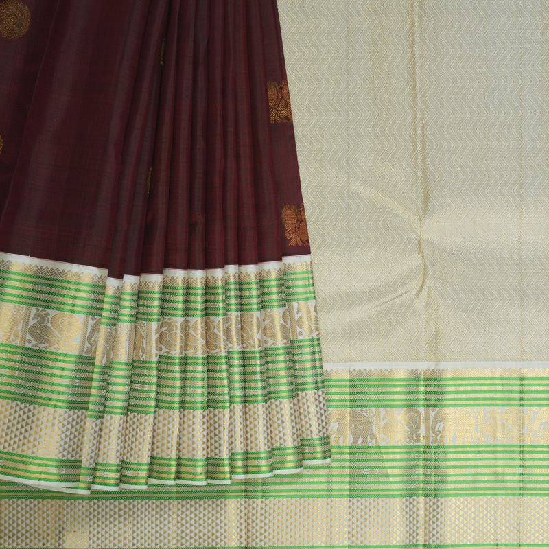 Hayagrivas Handloom Araku Maroon Kanjivaram Silk Saree with Half White Border KBE1606K2-1