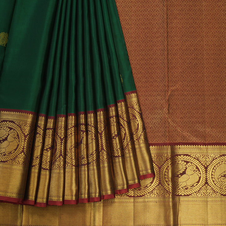 Hayagrivas Handloom Bottle Green Kanjivaram Silk Saree with Rust Orange Border KBE1697K7-1