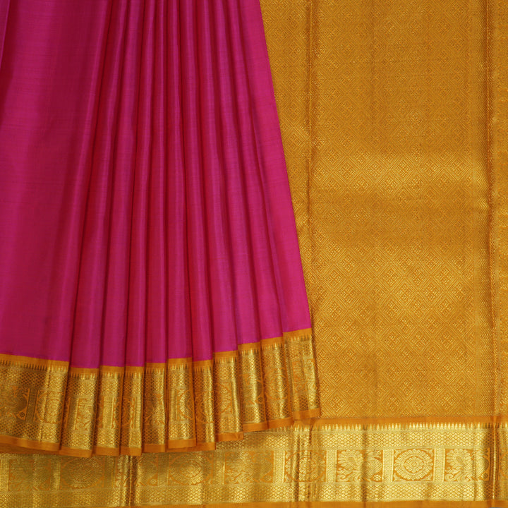Hayagrivas Handloom Pink Kanjivaram Silk Saree with Mustard Border KBF12D1-4