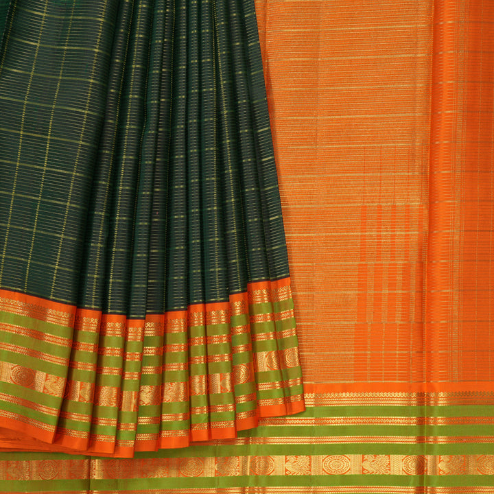 Hayagrivas Handloom Bottle Green Kanjivaram Silk Saree with Orange Border KBE2466C4-1
