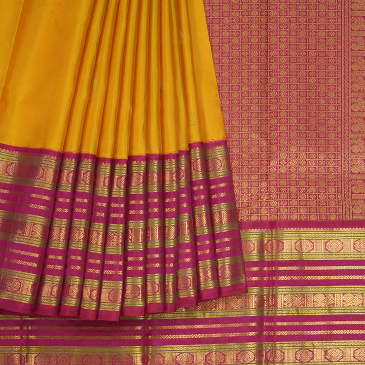 Hayagrivas Handloom Yellow Kanjivaram Silk Saree with Deep Pink Border KBE1606K12-1
