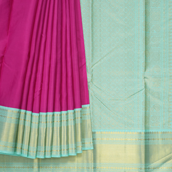 Hayagrivas Korvai Kanjivaram Silk Saree in Magenta Pink with Teal contrast KBD1536A2-6