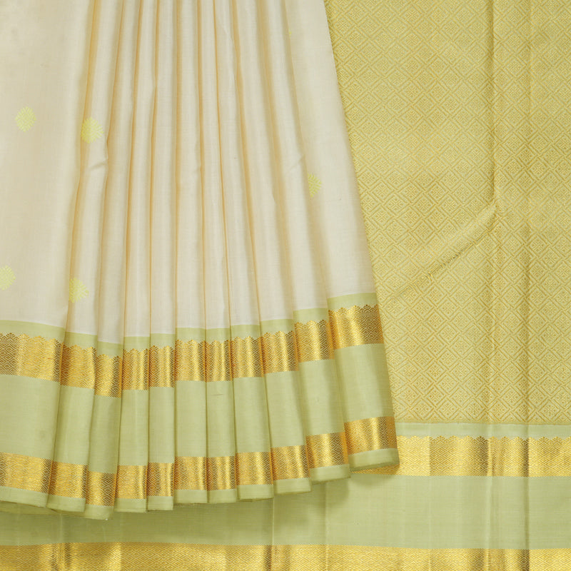 Hayagrivas Handloom Half-White Kanjivaram Silk Saree with Pista Green Border BE682-SBS  KBEL682C1-1