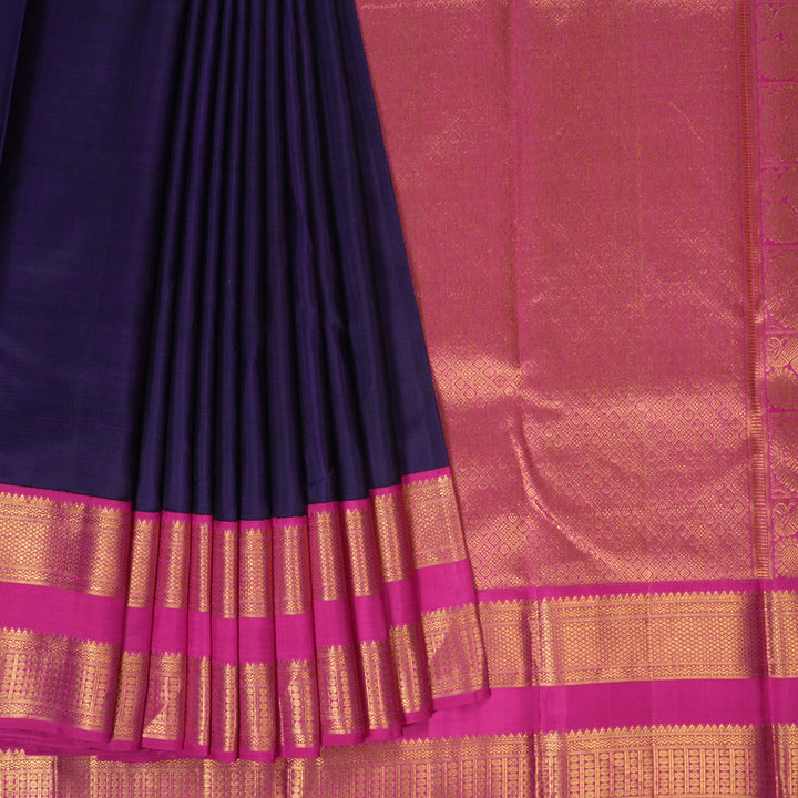 Hayagrivas Handloom Deep Violet Kanjivaram Silk Saree with Rani Pink Border KBE1484J2-1