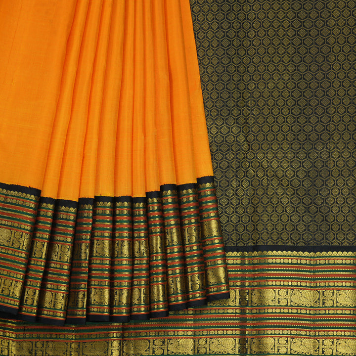 Hayagrivas Handloom Mambazham Orange Kanjivaram Silk Saree with Black Border KBF99D3-1