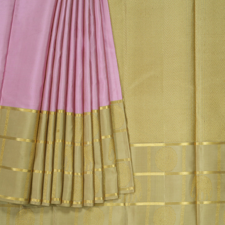 Hayagrivas Handloom Lotus Pink Kanjivaram Silk Saree with Beige Border KBE2523C14-1